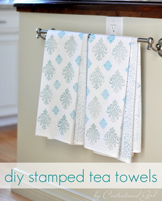 diy stamped tea towels