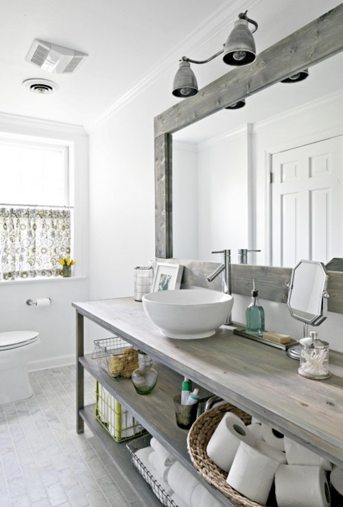 gray stained wood bathroom countertop