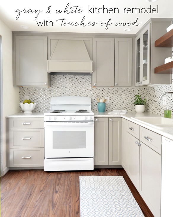 gray white kitchen remodel touches of wood