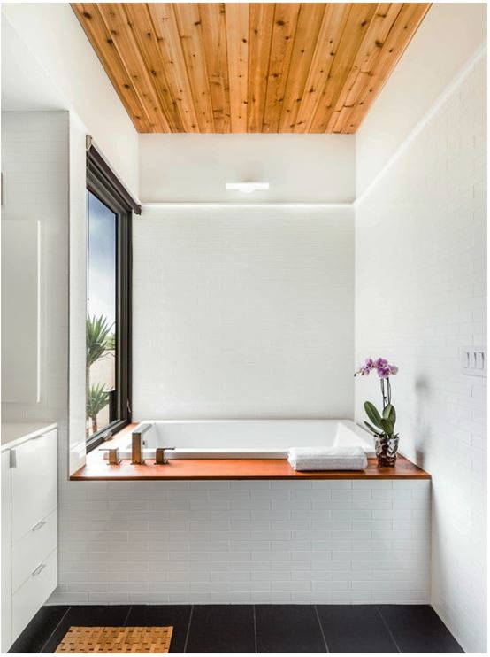 wood and white bathroom